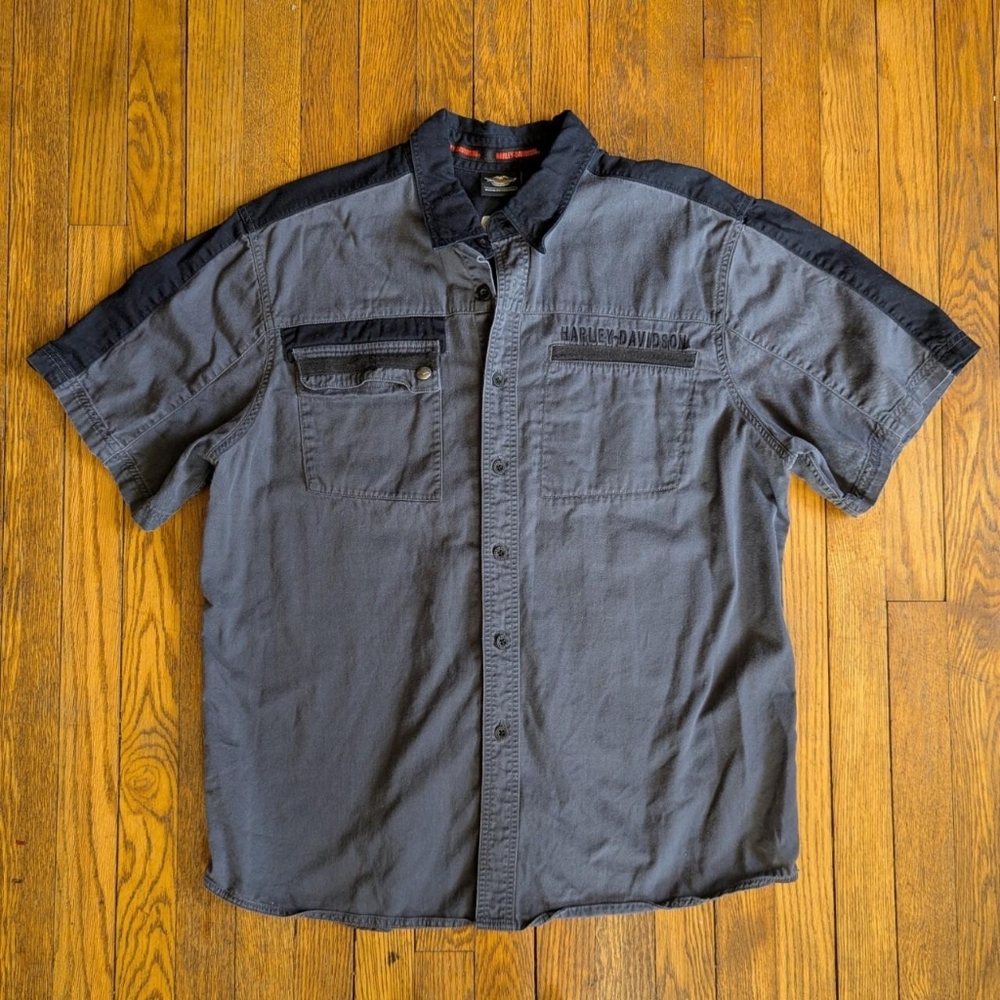 Harley Davidson Black & Grey Short Sleeve Button-Up Shirt